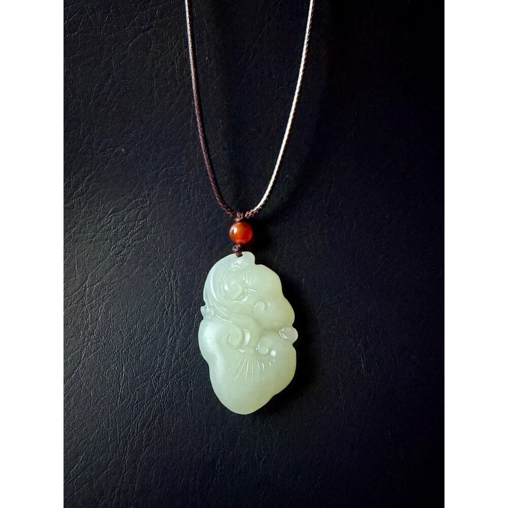 Natural Jade Ruyi 如意 Pendant Necklace Celadon Green Carved Jade Amulet